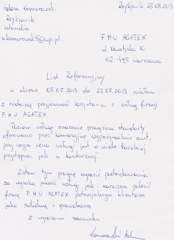 referencje od pana Adama Komorowskiego
