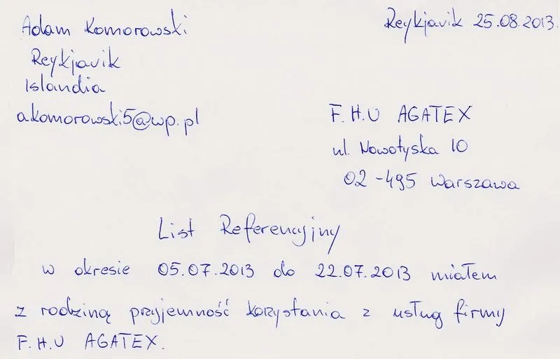 list referencyjny, przykład