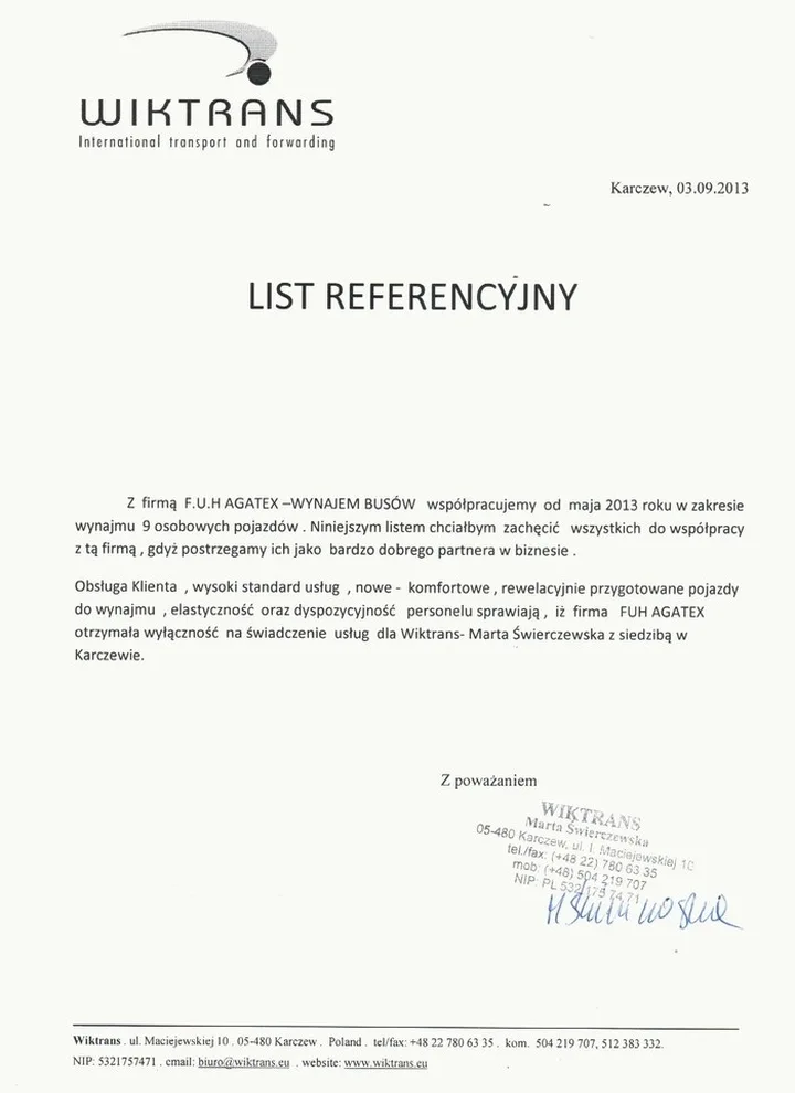 referencje od Wiktrans